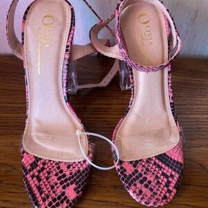 Pink Snake-Print Ankle-Strap Heels